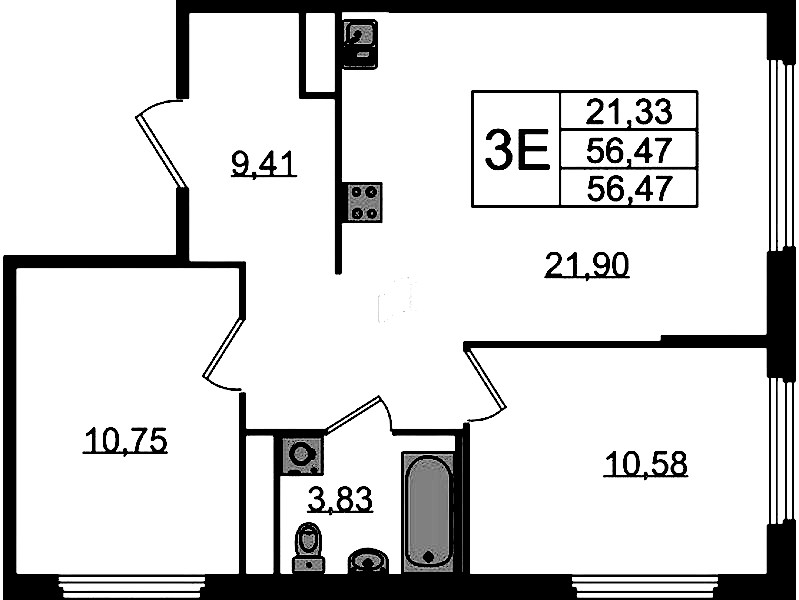2-комнатная квартира 58.2 м², 1/15 эт., ЖК «GloraX Парголово»